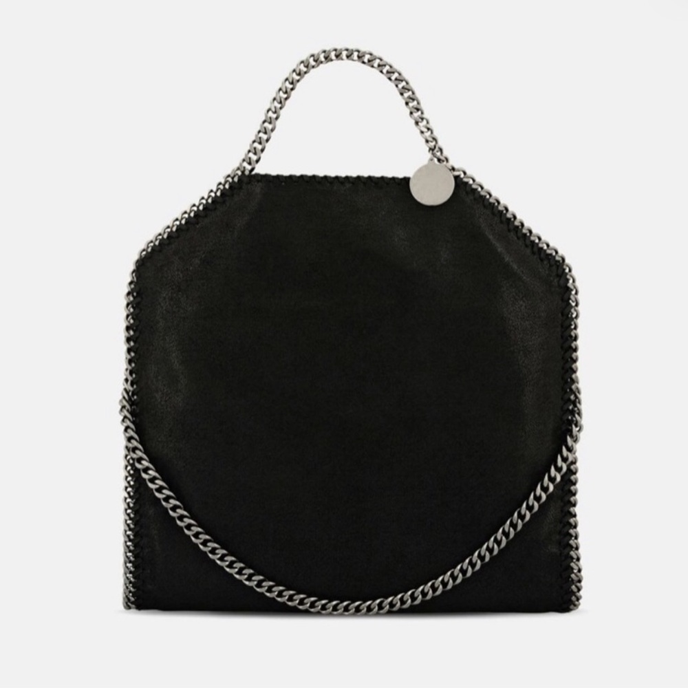Stella McCartney Falabella Shaggy Deer Faux Suede Foldover Tote Black & Silver